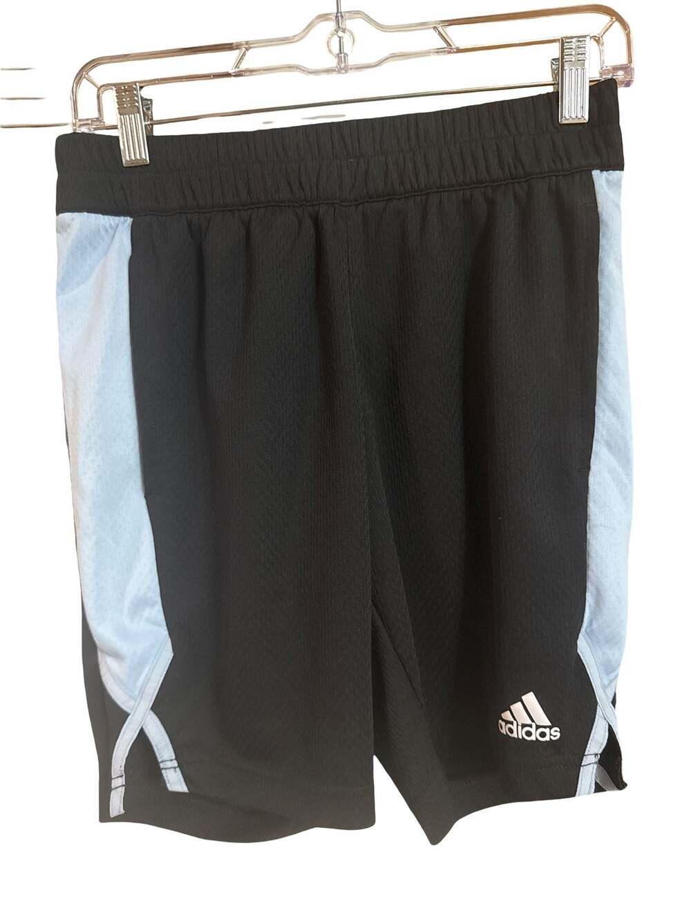 Adidas Golf Men's Black Mesh Athletic Shorts with Light Blue Side Stripes